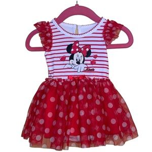 Disney Minnie Mouse Onesie Dress polka dot Red Black Size 0-3 Months